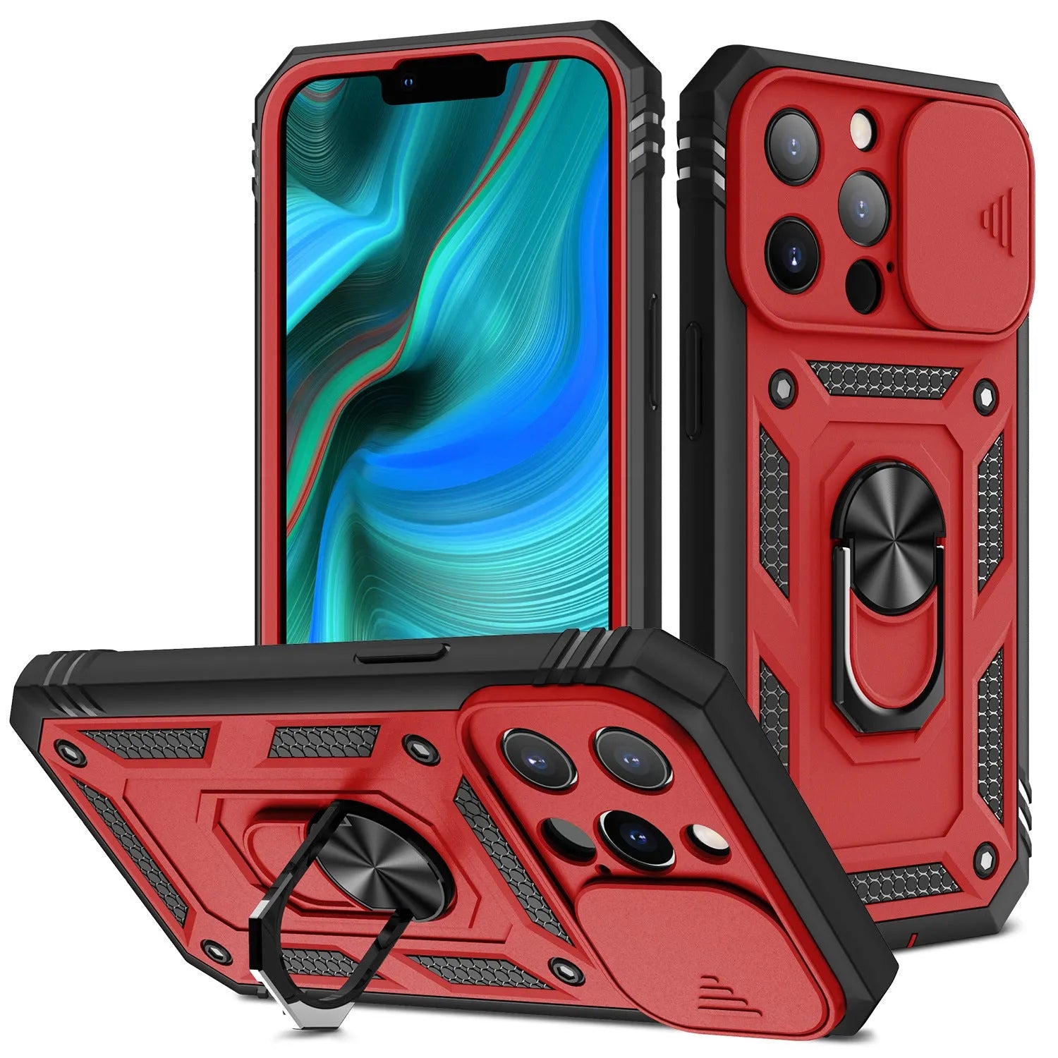 Magnetic phone case with sliding bracket for Apple iPhone in blue colour option