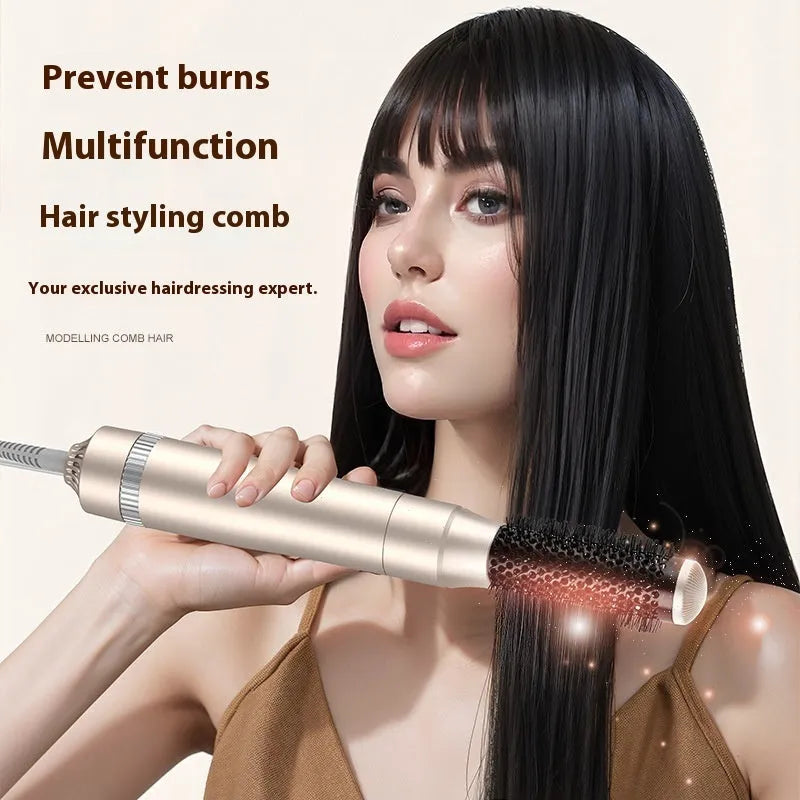 Champagne gold five-in-one hot air comb hair curler styling tool with multiple attachments