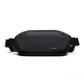 Black Oxford cloth men's messenger bag with a one-shoulder riding strap.
