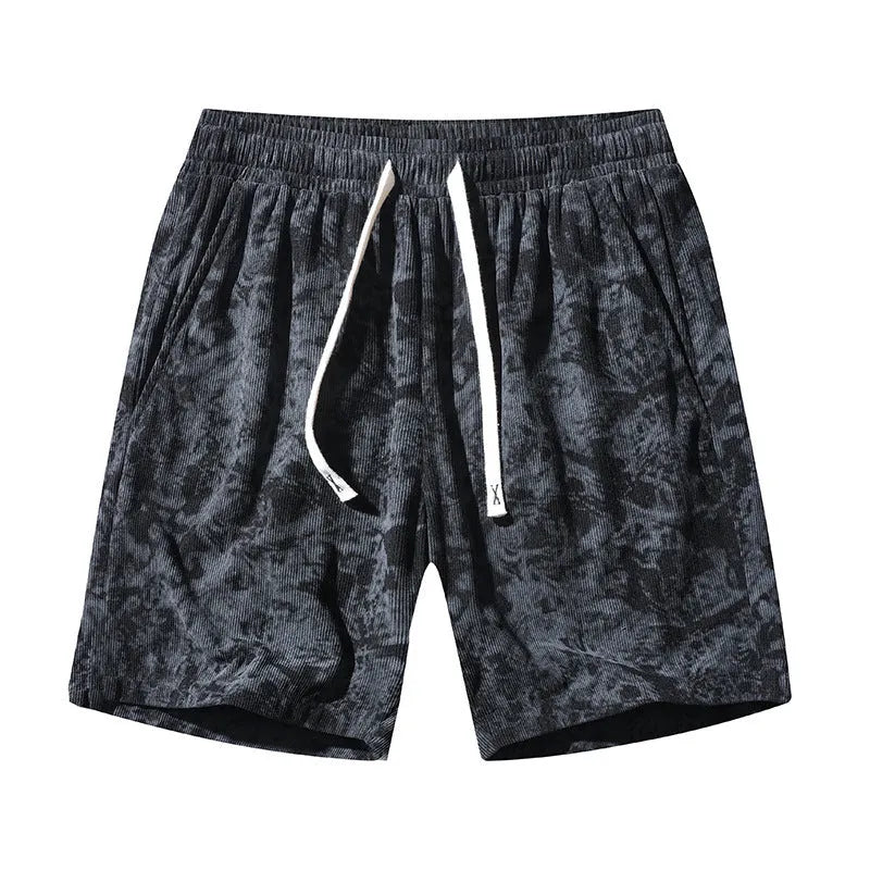 Men's camouflage corduroy athletic shorts with straight leg design and high waist
