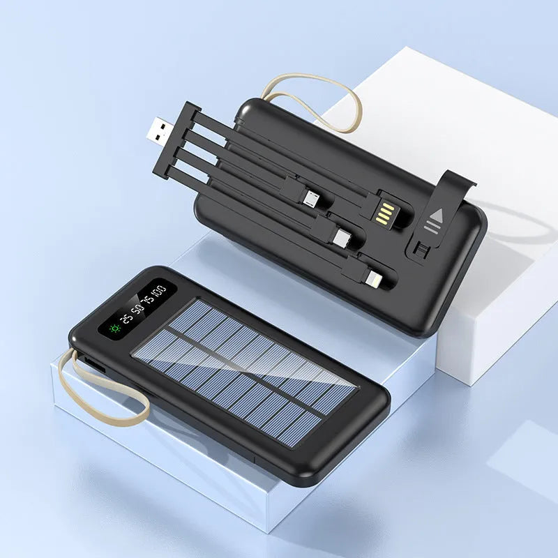 Solar power bank in cool black or ivory white with 20000mAh/30000mAh capacity and compact 144mm design