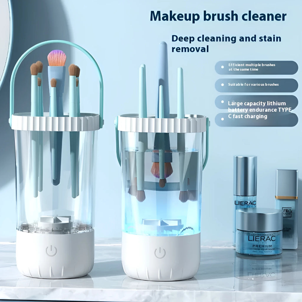 White rechargeable electric cleaning brush for makeup tools with USB-C charging cable