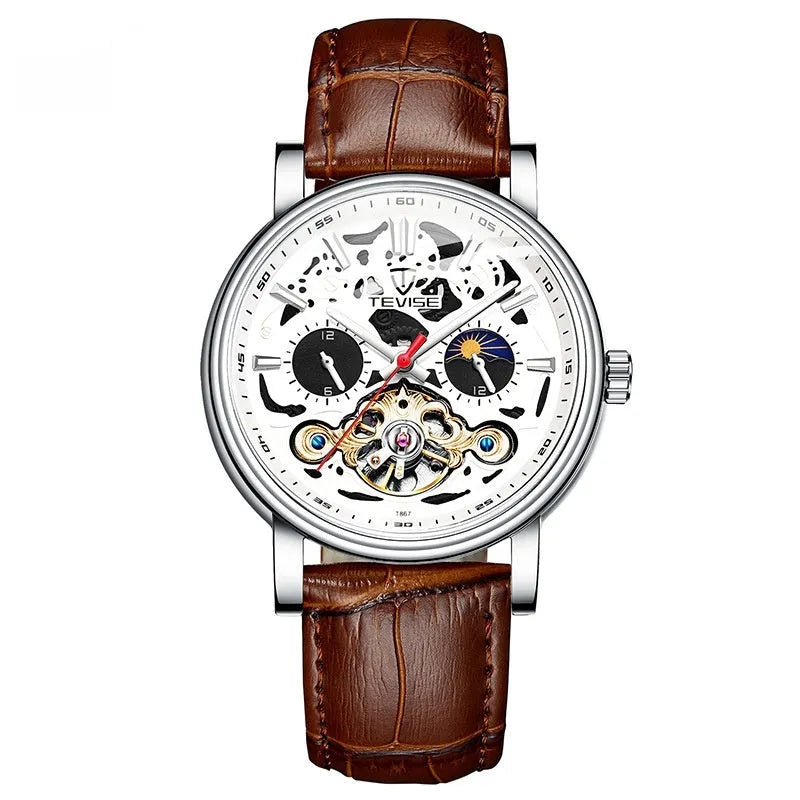 Men's tourbillon mechanical watch with luminous hands and waterproof casual design