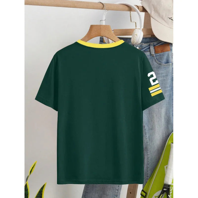 Red loose fit cotton T-shirt with contrasting colour digital letter printing on the front.