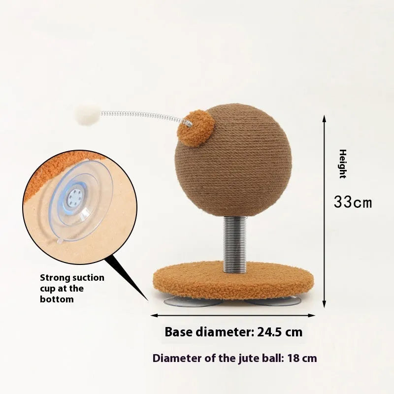 Large and small hemp rope cat scratch board with self-hi relieving tumbler in two style options.
