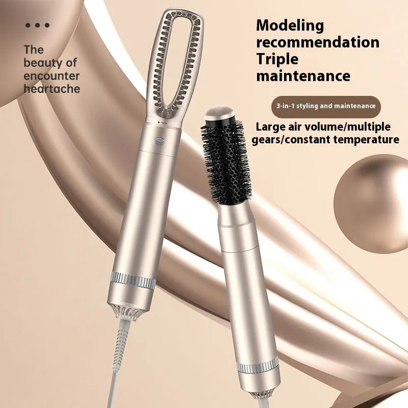 Champagne gold five-in-one hot air comb hair curler styling tool with multiple attachments
