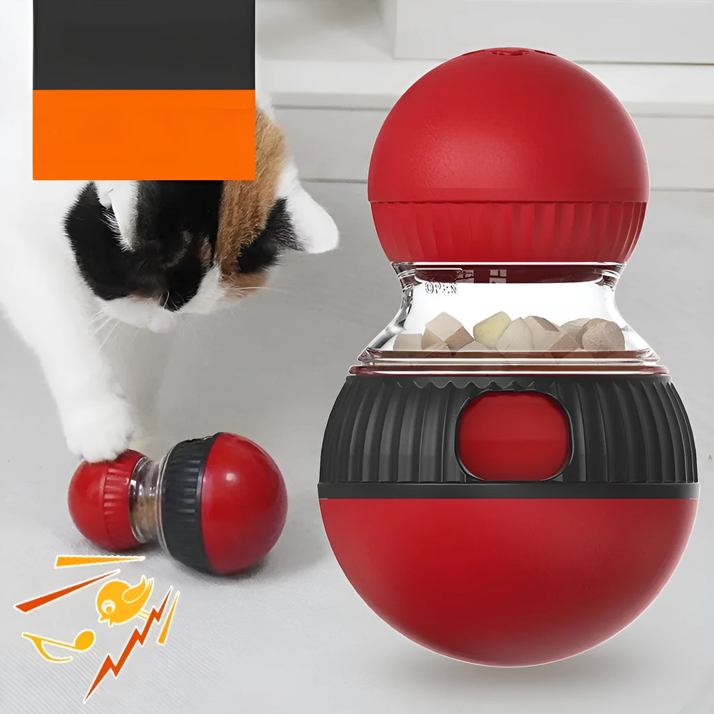 Plastic rotating cat food dropping ball toy with sound effects in super ball colour