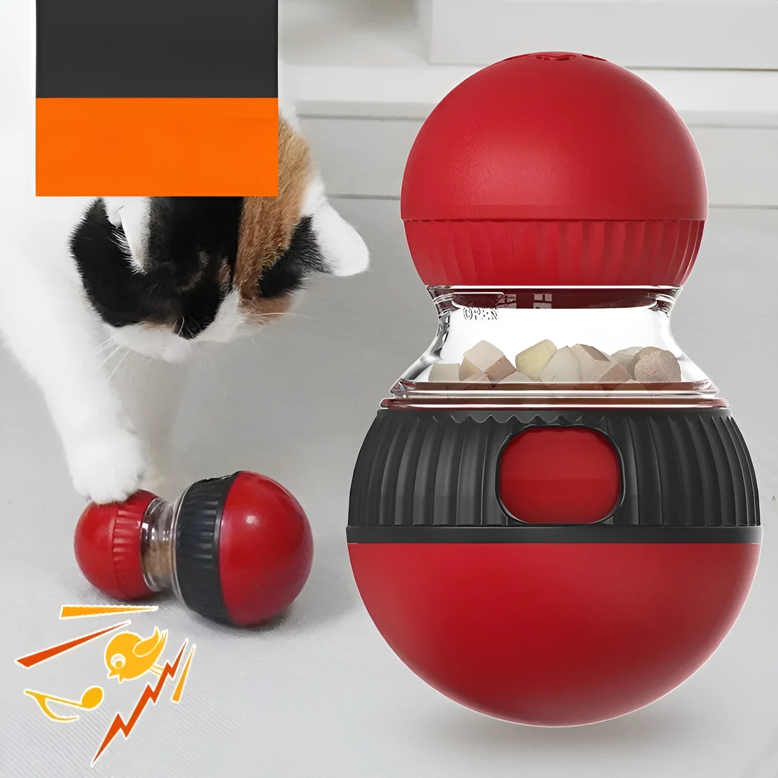 Plastic rotating cat food dropping ball toy with sound effects in super ball colour