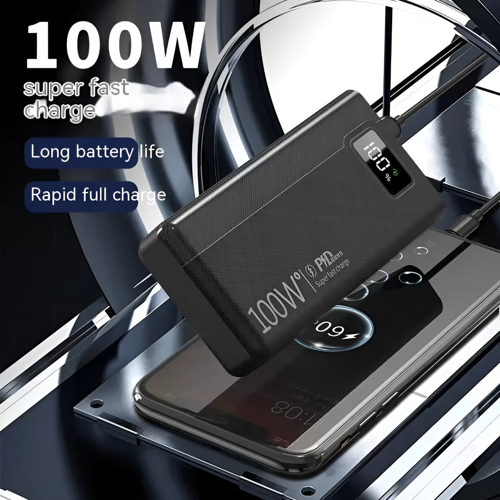 Large capacity power bank portable charger in black or white plastic housing
