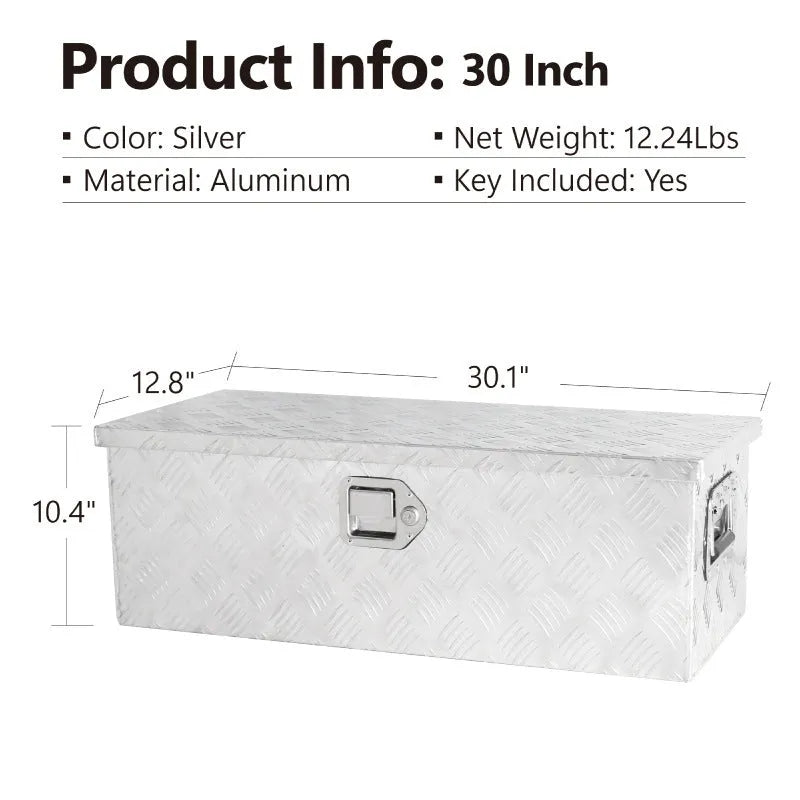 Black 26-inch aluminium alloy toolbox with T-casting construction and organiser compartments.