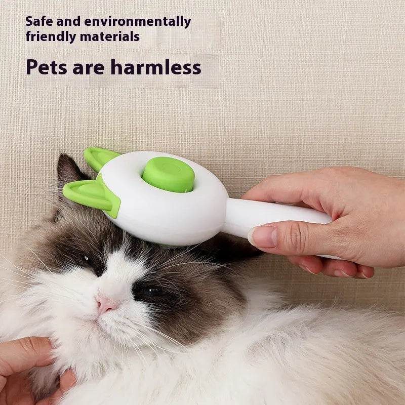 Self-cleaning pet hair removal massage comb with stainless steel teeth in greenish white colour