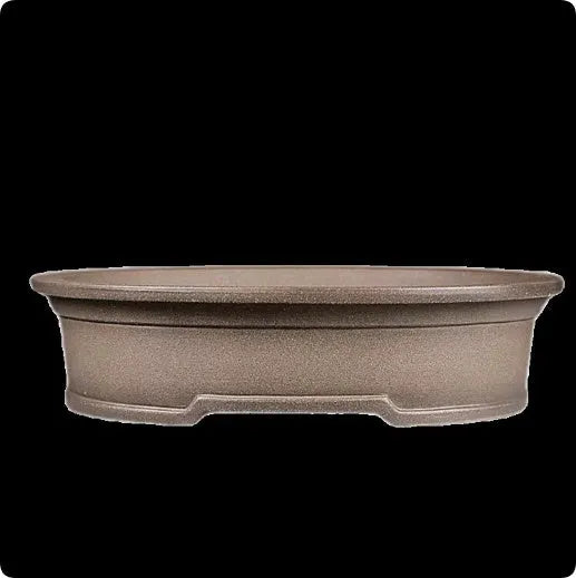 Handmade antique style oval purple sand ceramic bonsai pot, 25cm long by 21cm wide.