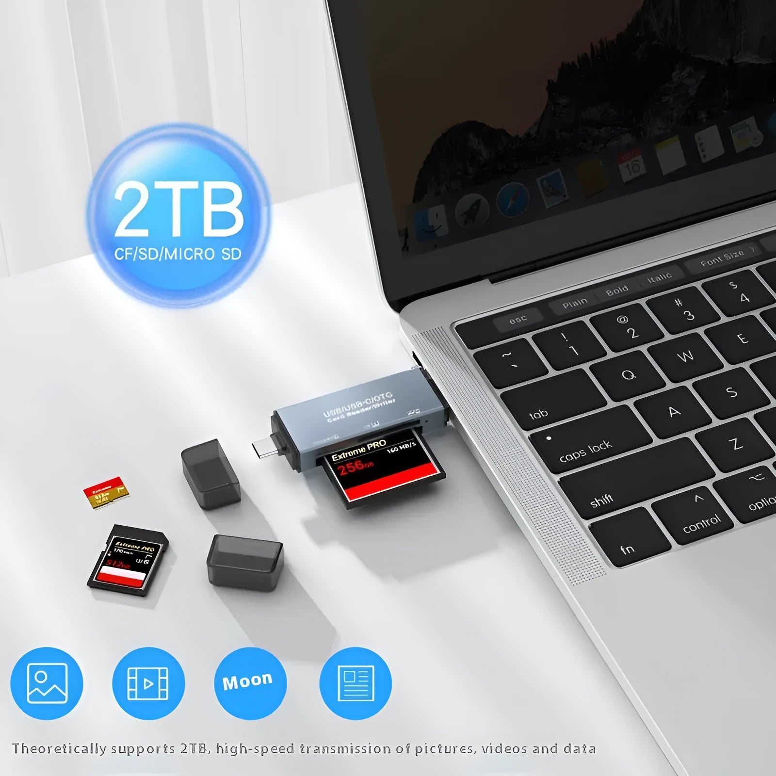 Aluminium CF SD TF three-in-one USB card reader with compact 9.2cm design