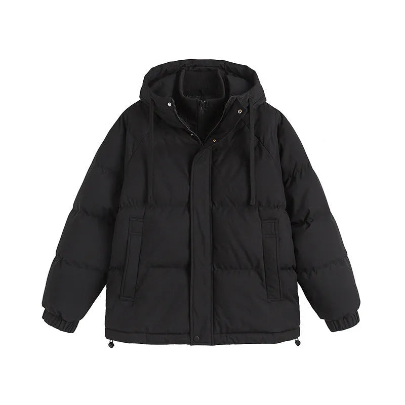 Loose two-piece winter cotton-padded coat in cardigan style with side pockets