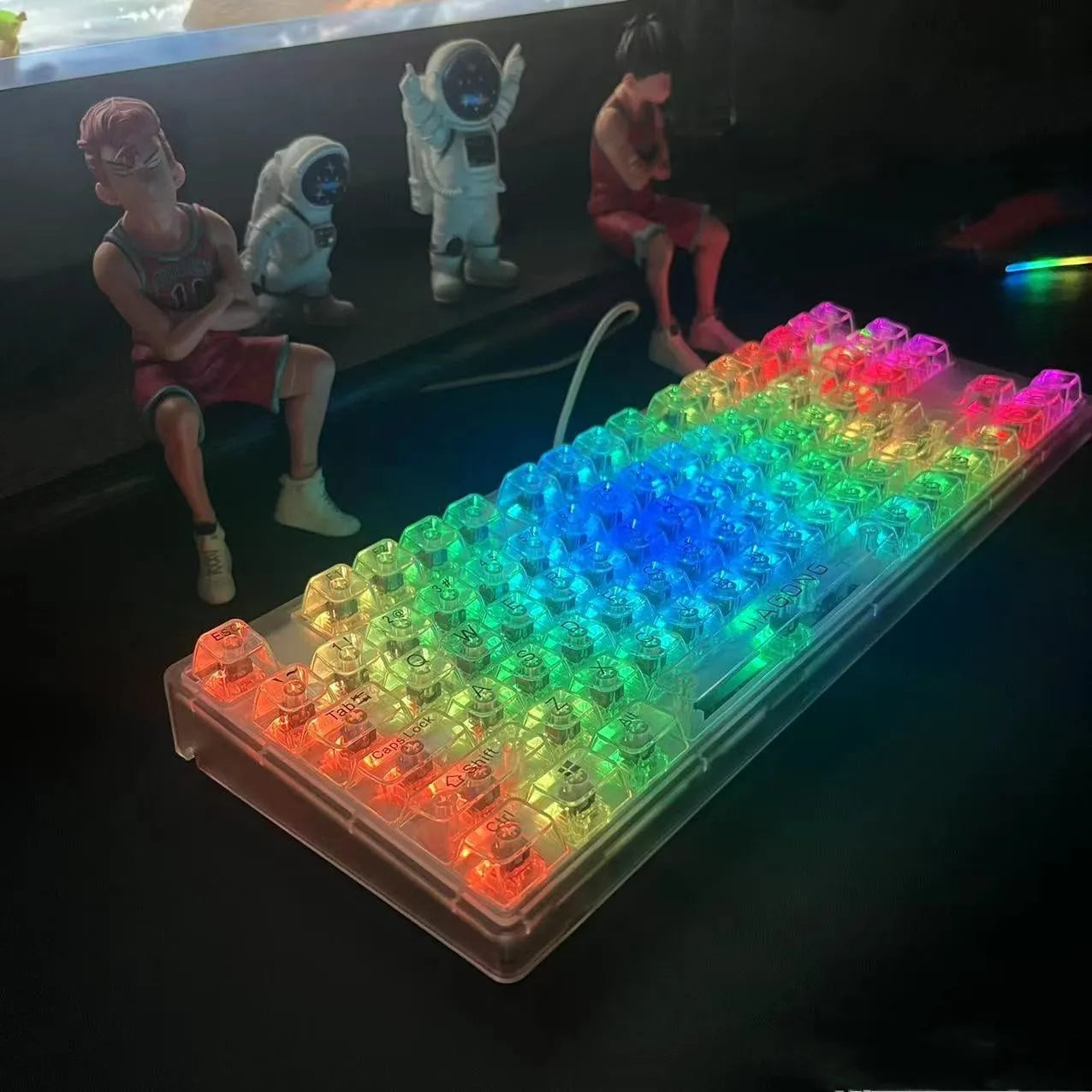 132 transparent plastic key caps for mechanical keyboard replacement arranged in set