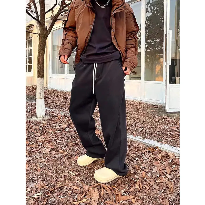 Men's American retro casual sweatpants in black, elastic waist, loose fit, cotton fabric, sizes M L XL