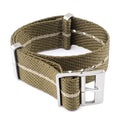 Nylon woven canvas watch strap with silver buckle in blue white yellow colour combination