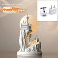 White composite gypsum table lamp with wire control switch on wooden surface