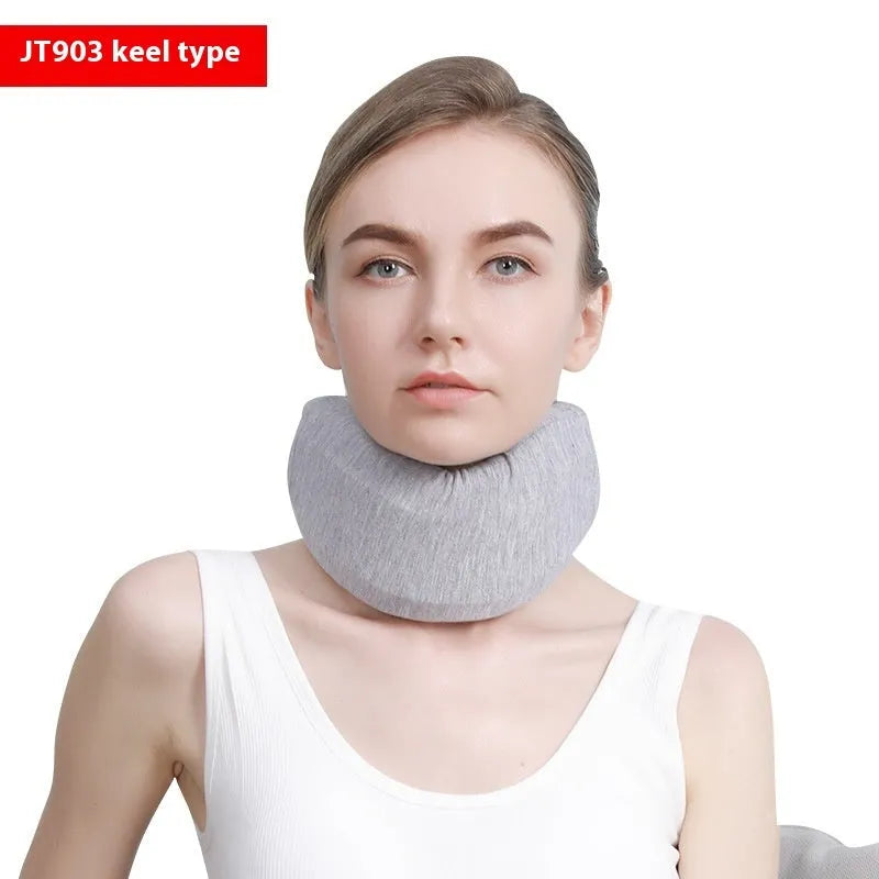 White PP plastic neck and shoulder support brace for posture correction on a grey background.