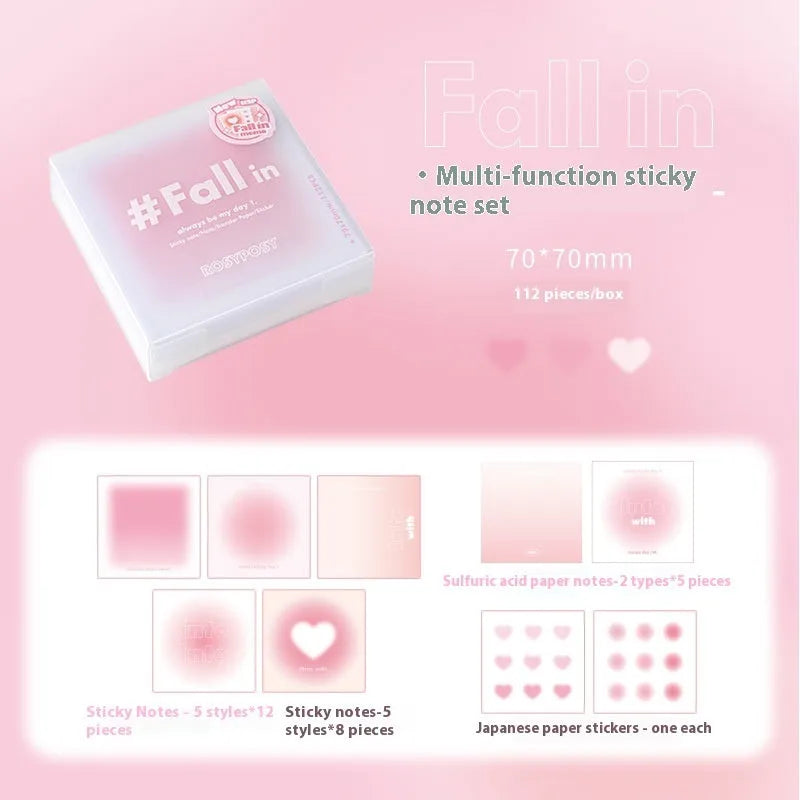 70mm square multifunctional notepad with gradient parchment sheets and sticky notes in blush colour