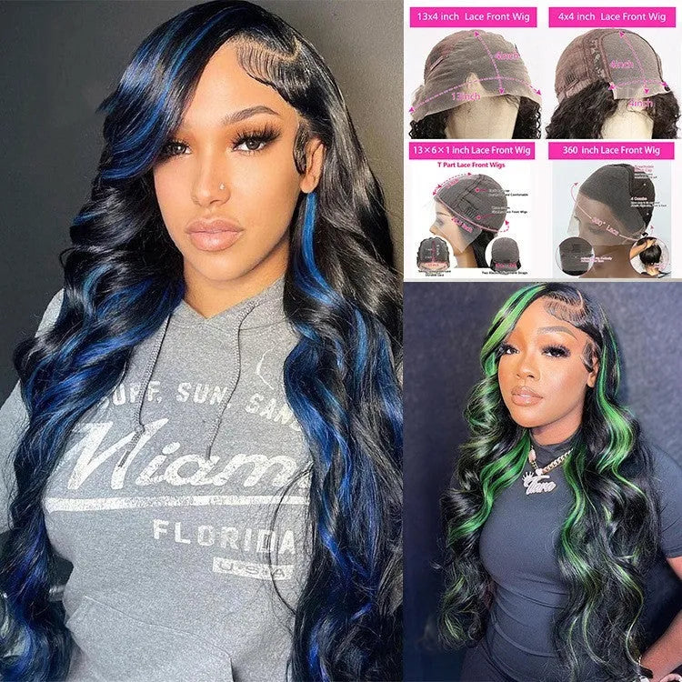 Real human hair lace front wig with 4x4 frontal on a model, demonstrating natural hairline and long hair.