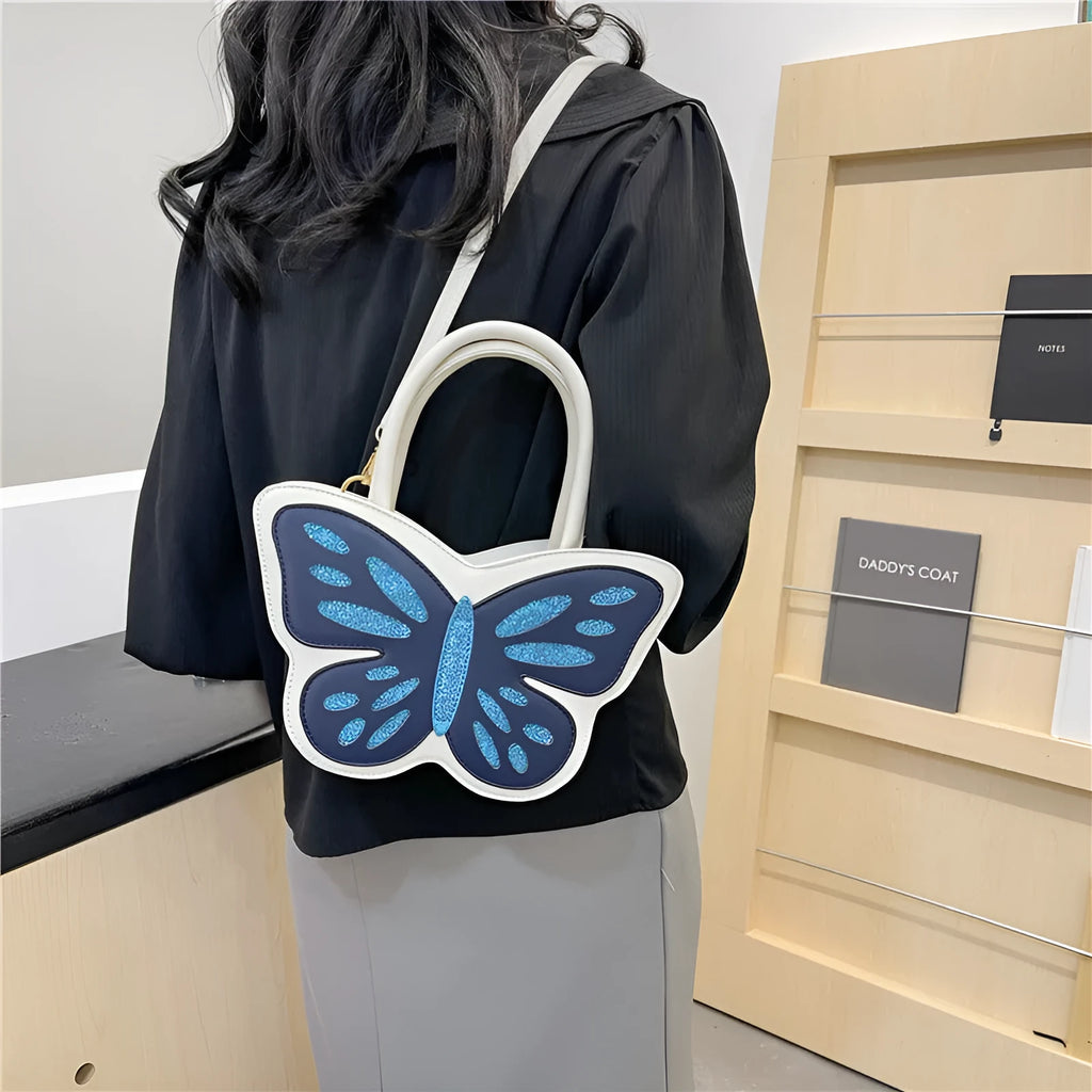Small square crossbody shoulder bag in white, pink, blue, or black with contrasting colour details