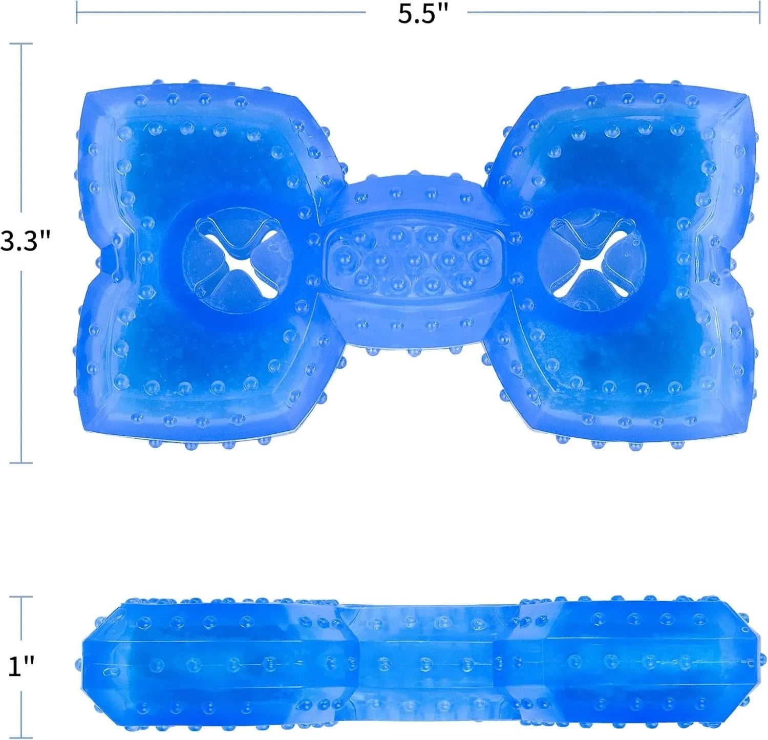 Freezable water-filled dog cooling teether chew toy in bone and circle shapes