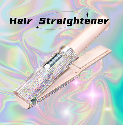 2-in-1 electric USB hair straightening brush with ceramic coating in green