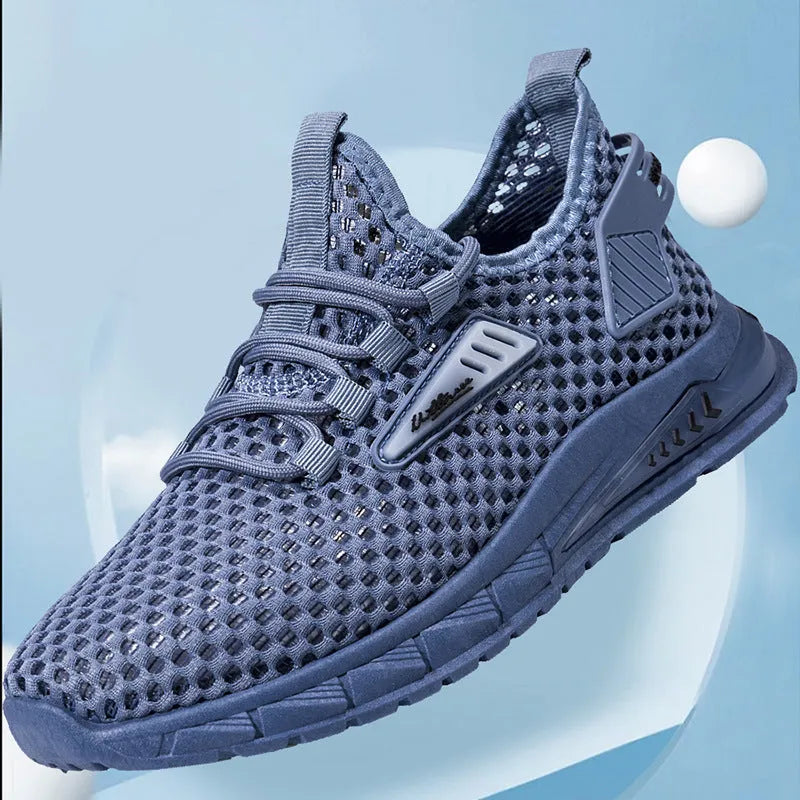 Men's beige mesh sneakers with synthetic leather upper and white EVA sole