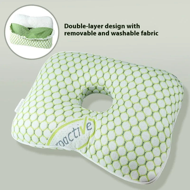 Single hole ear pillow for beauty salon use, shown in a plaid grey colour with detachable cover.