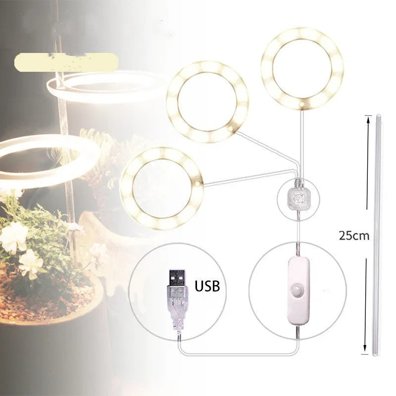 USB LED plant grow light with acrylic stick showing pink/white or yellow colour options