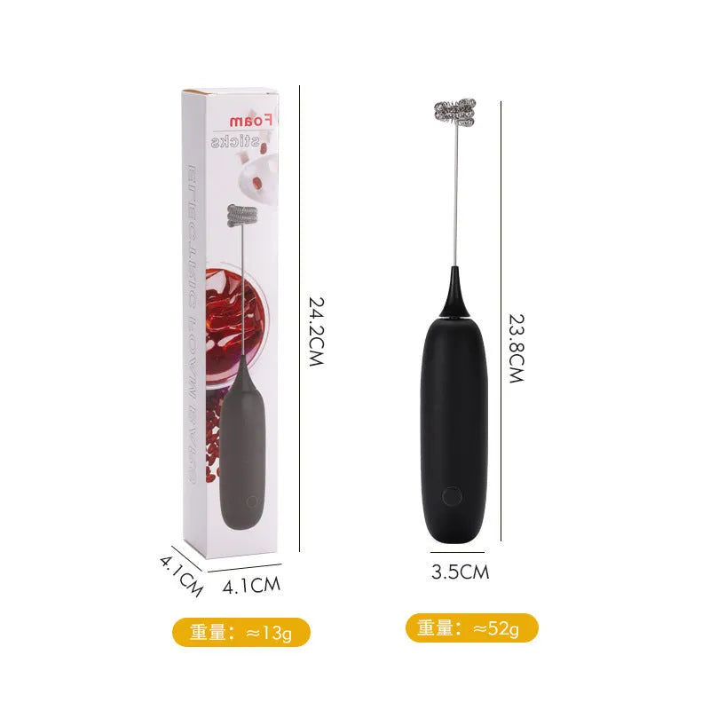 Black and white handheld electric milk frother blender for coffee milk frothing