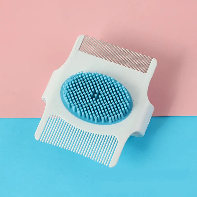 Blue multifunctional pet comb grooming tool with floating teeth for hair removal and massage function