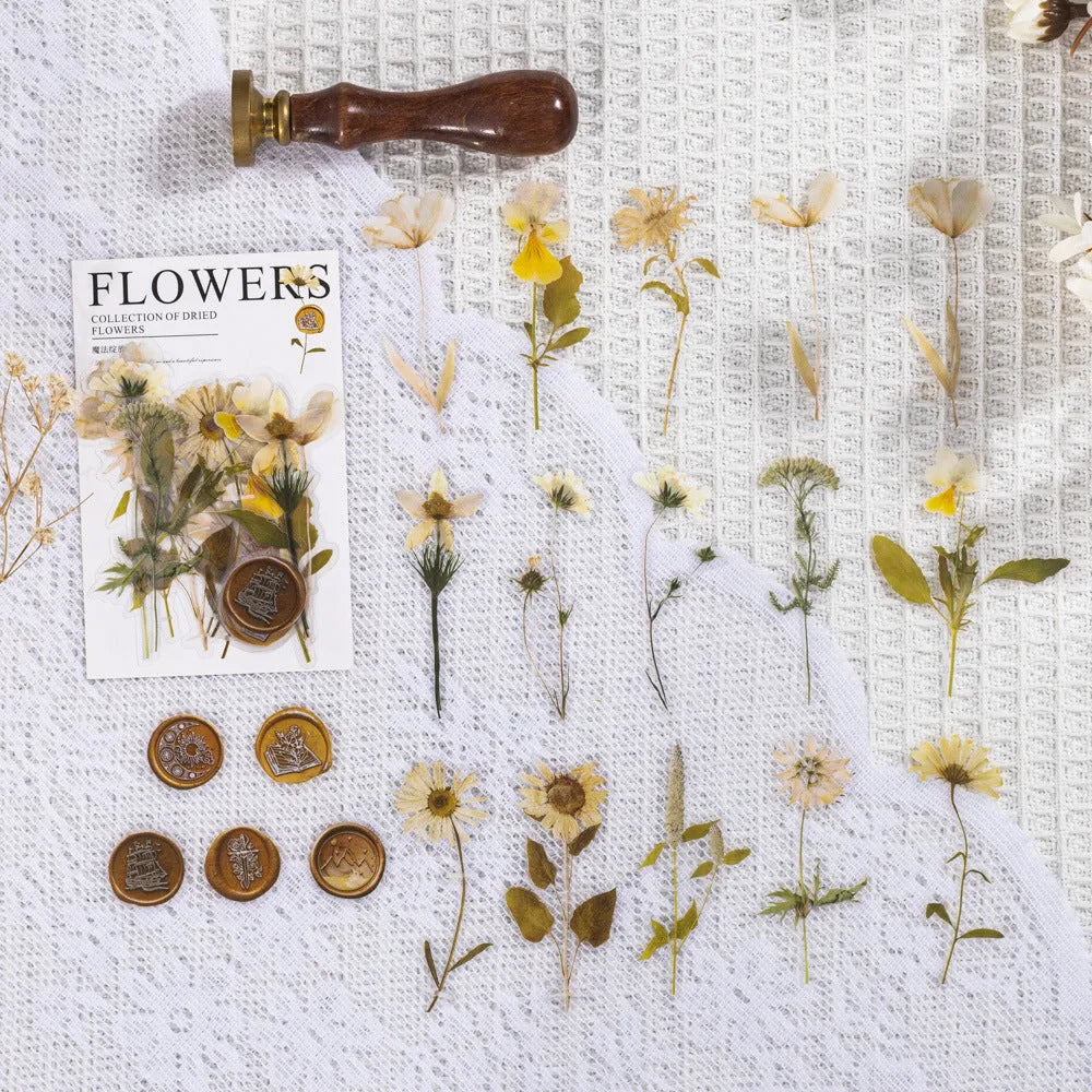 Set of dried flower journal decoration stickers in 8 styles including Dark Night Purple and rose nebula designs