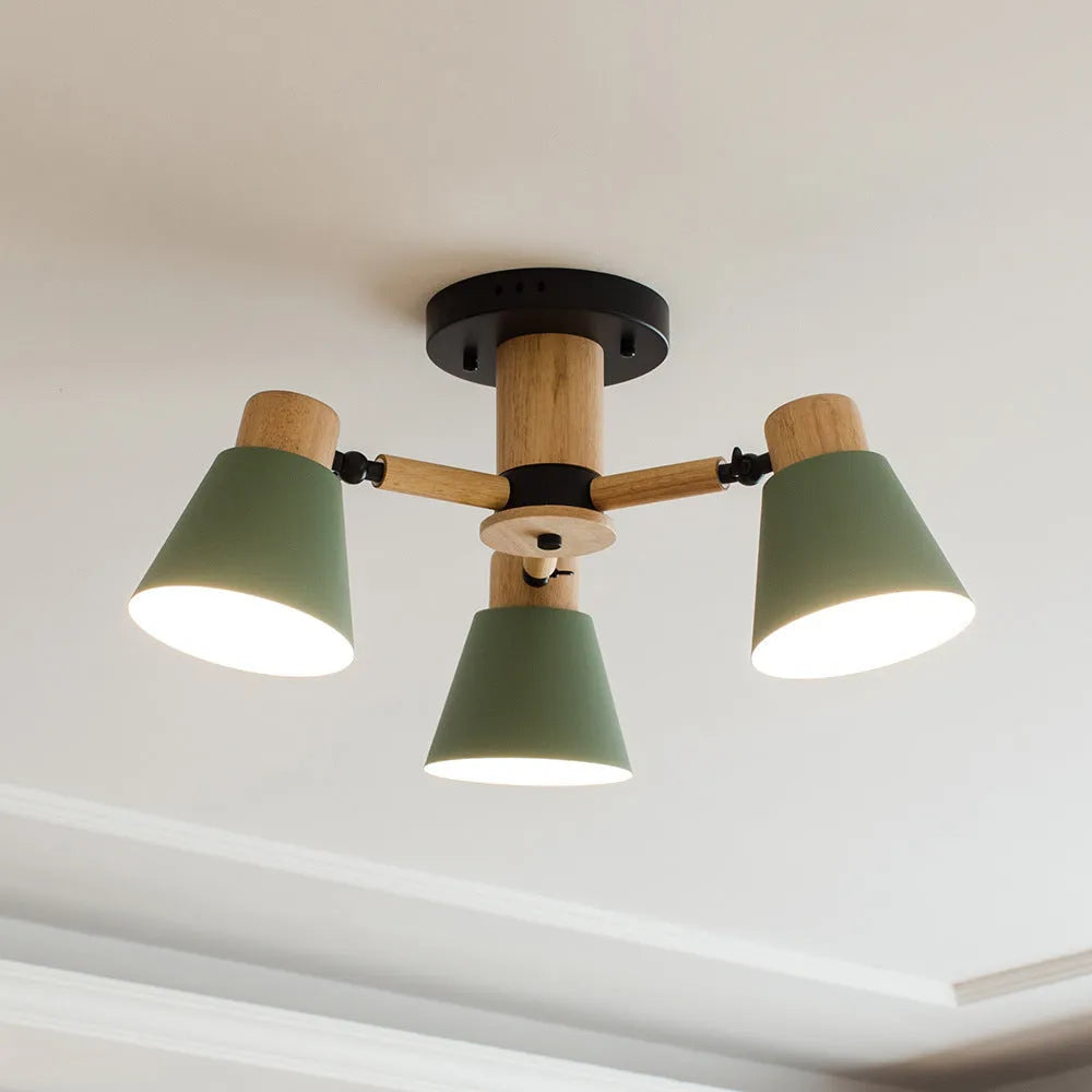 Nordic Creative Isn Macaron ceiling lamp with ironwood construction in multiple colour options
