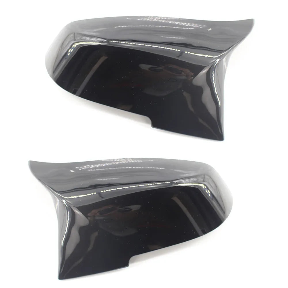 Pair of modified horn rear-view mirror shells for BMW 3 Series 4 Series in paint bright black finish