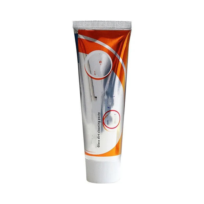 White 65ml tube of car windscreen cleaning paste and a sponge mop for oil stain removal on glass.