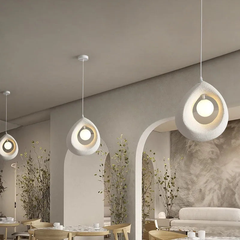 Retro pendant chandelier with milky white rectangular lampshade in modern dining setting