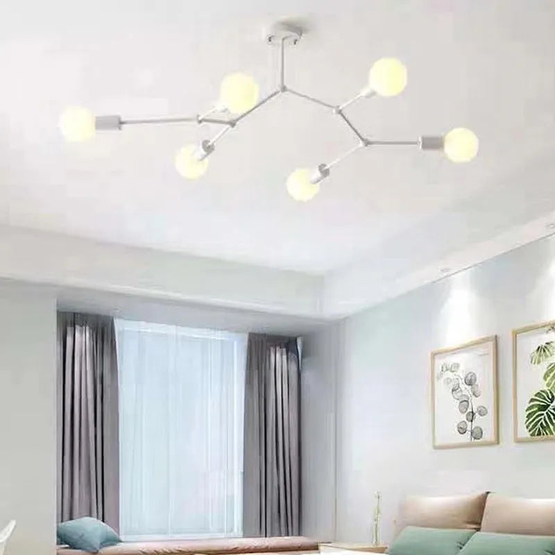 Nordic style iron ceiling lamp with multiple light heads in black or white finish