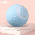 Blue automatic moving cat toy ball with USB charging cable on floor