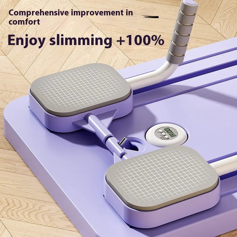 Standard purple PP multi-functional fitness board with automatic rebound abdominal wheel for home exercise