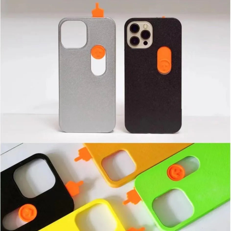 Bright yellow spoof phone case with 3D sliding middle finger design for iPhone