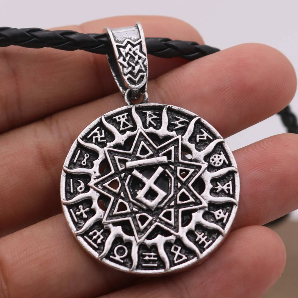 Lunavin ODing logo pendant necklace on a snake bones chain with antique silver finish.
