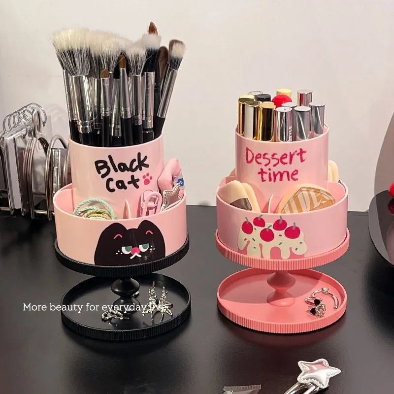 Rotating cosmetic brush storage barrel with Japanese-style design in beige colour showing 18L capacity