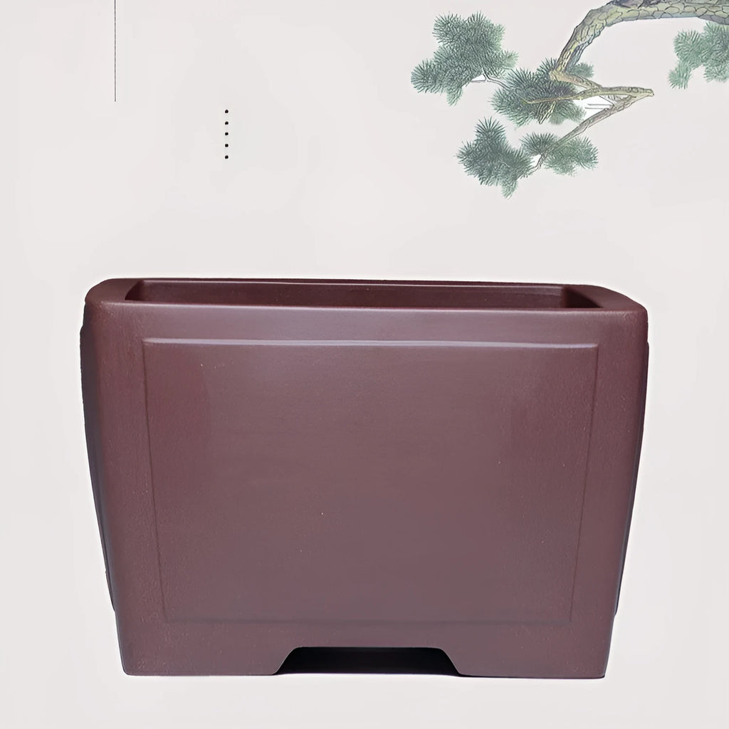 Square purple clay succulent bonsai pot with classical design showing clean lines and natural clay finish