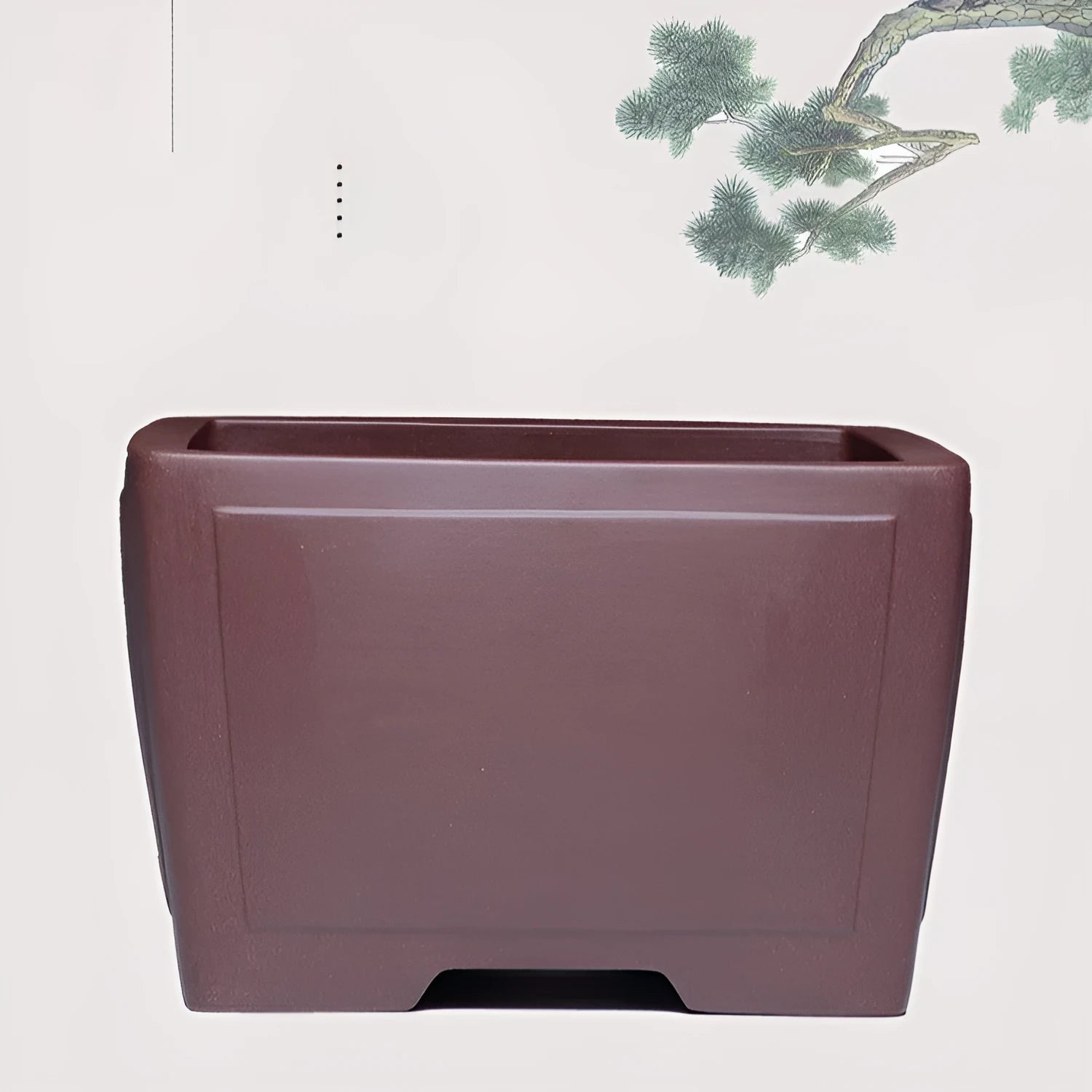 Square purple clay succulent bonsai pot with classical design showing clean lines and natural clay finish