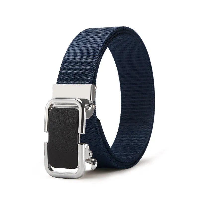 Men's nylon canvas belt with an alloy buckle shown in army green colour with a silver buckle.