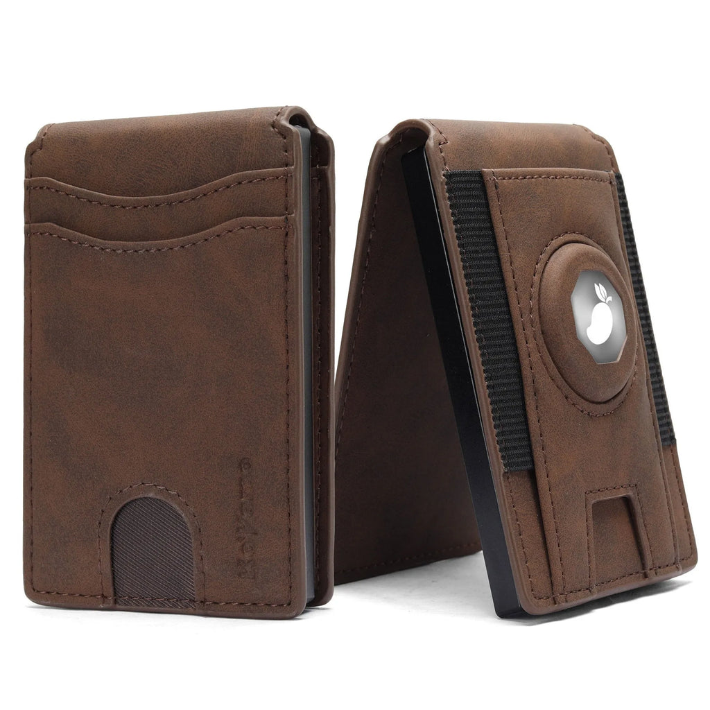 Men's slim RFID-blocking card holder wallet in black microfiber synthetic leather.