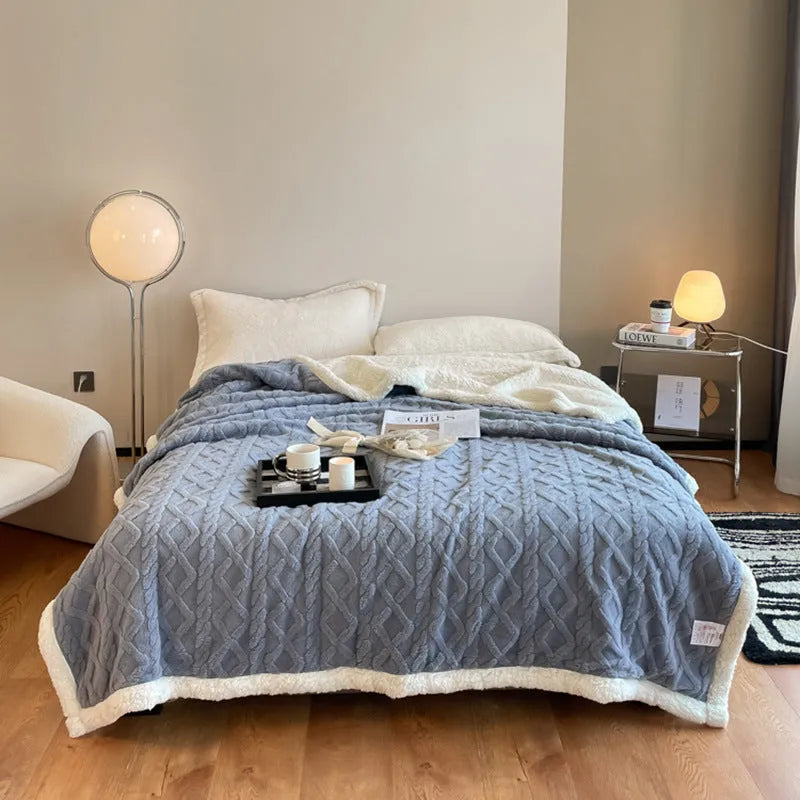 Polyester thermal flannel winter blanket in beige colour, laid flat showing its 180x200cm size and textured fabric.