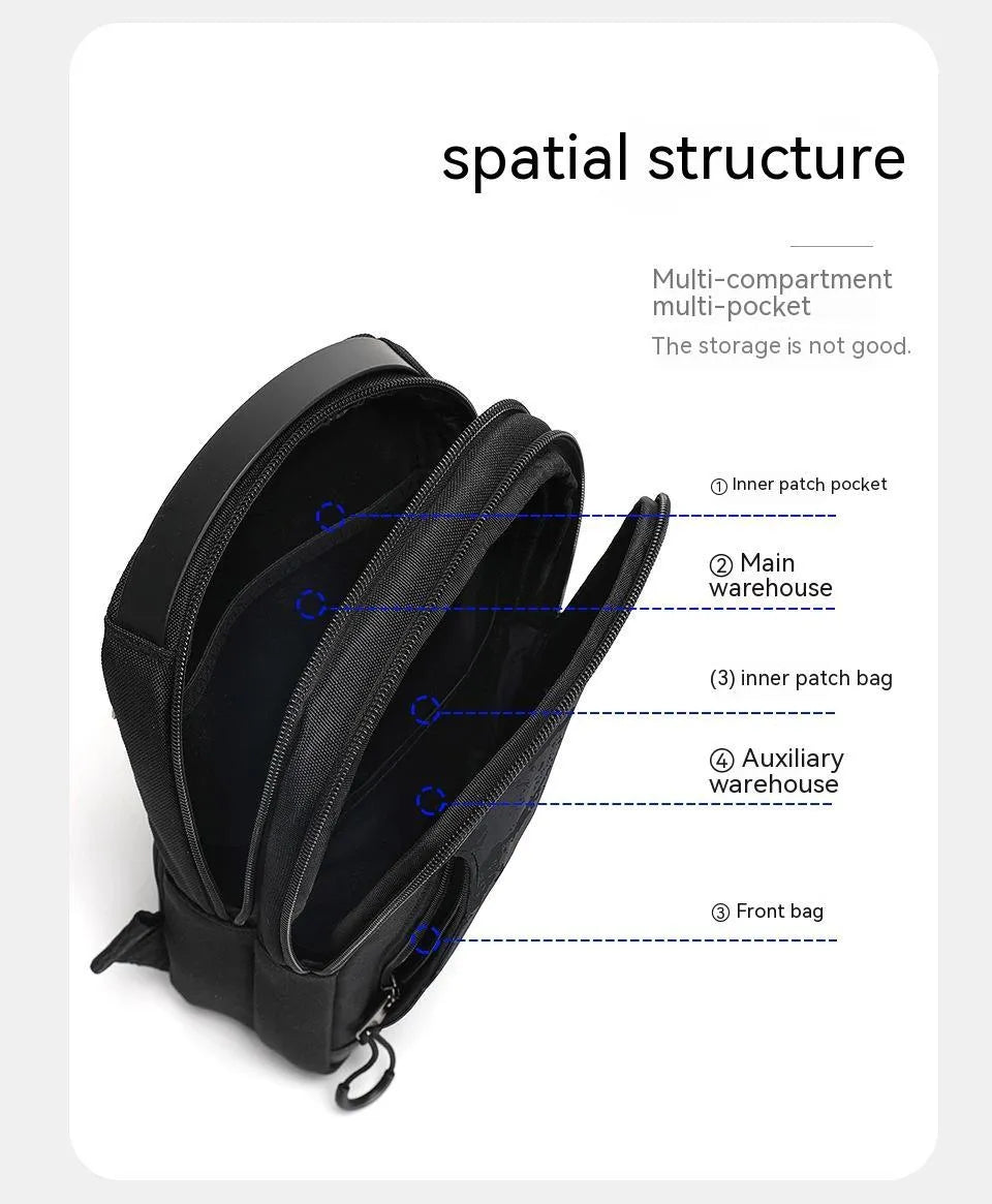 Casual black TPU waterproof chest pack with single shoulder strap and soft handle